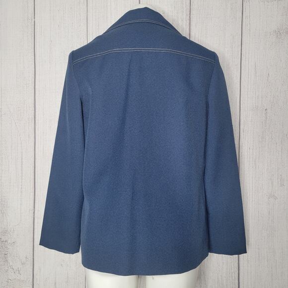 Handmade Blue Chambray Dagger Collar Buttonless Open Front Blazer - Picture 6 of 6